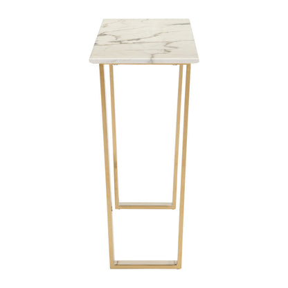 47" White and Gold Faux Marble Sled Console Table