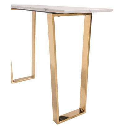 47" White and Gold Faux Marble Sled Console Table