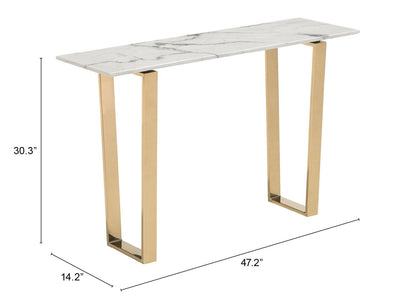 47" White and Gold Faux Marble Sled Console Table