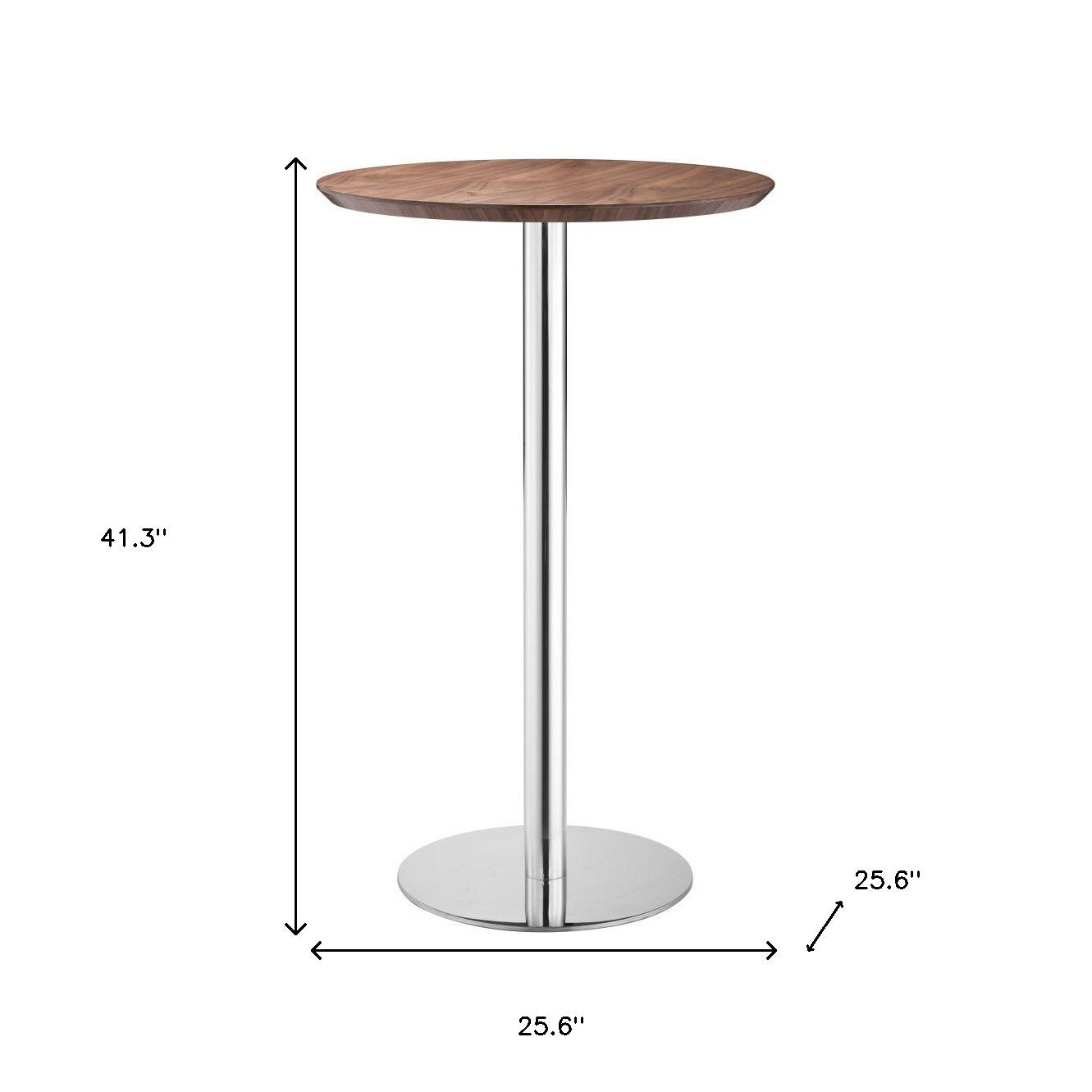 26" Brown and Silver Round Stainless Steel Pedestal Bar Table