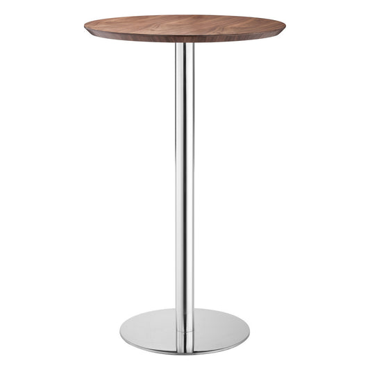 26" Brown and Silver Round Stainless Steel Pedestal Bar Table