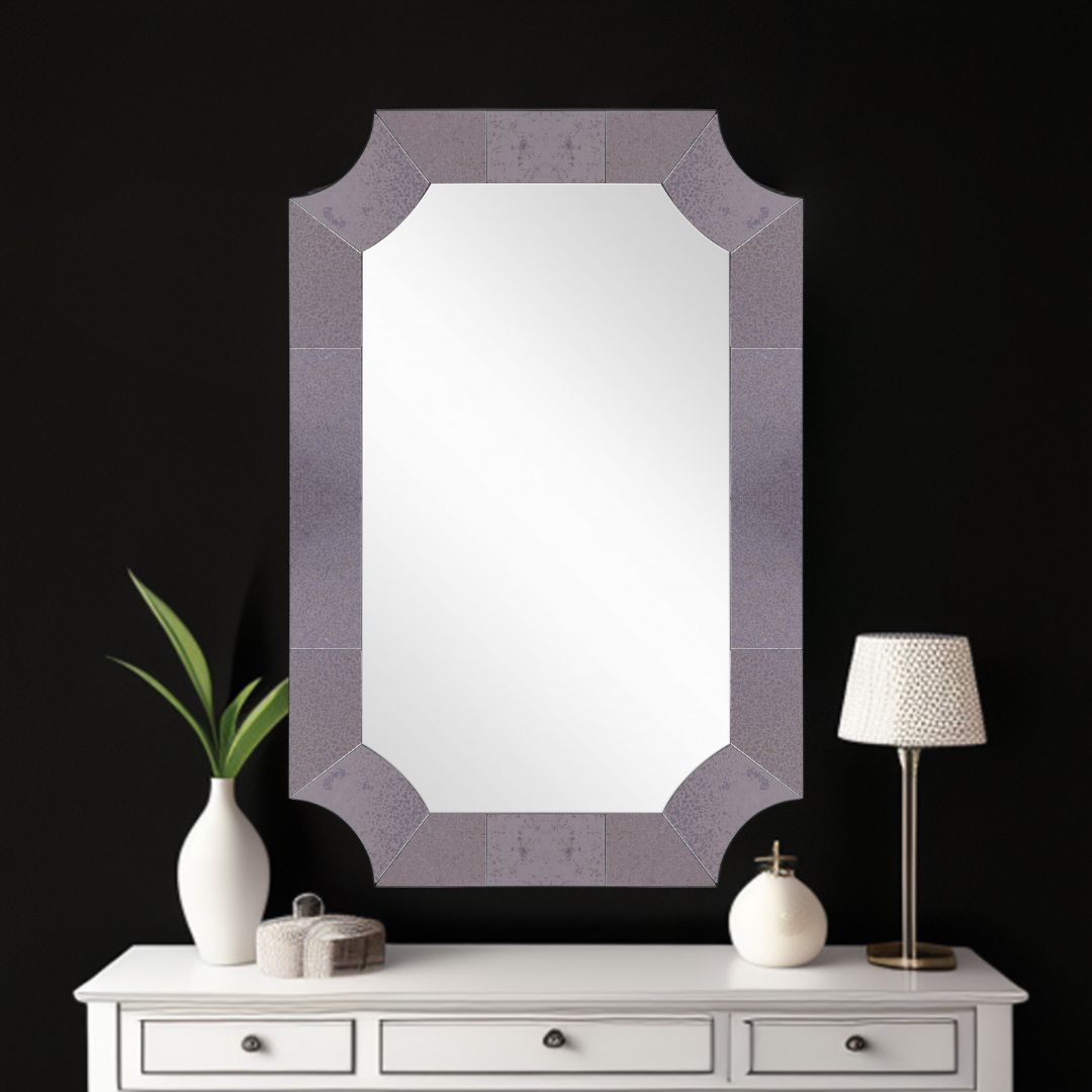 35" Gray Novelty Glass Framed Accent Mirror