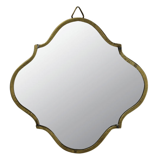 9" Antiqued Gold Quatrefoil Metal Framed Accent Mirror