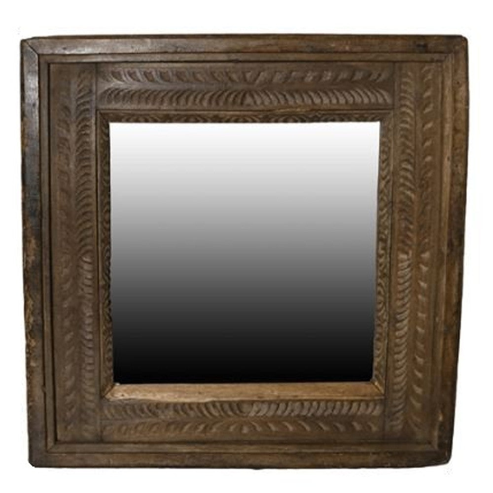 Carved Reclaimed Wood Square Mirror