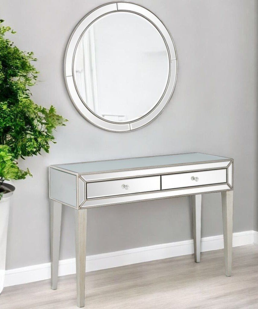 48" Silver Mirrored Glass Console Table