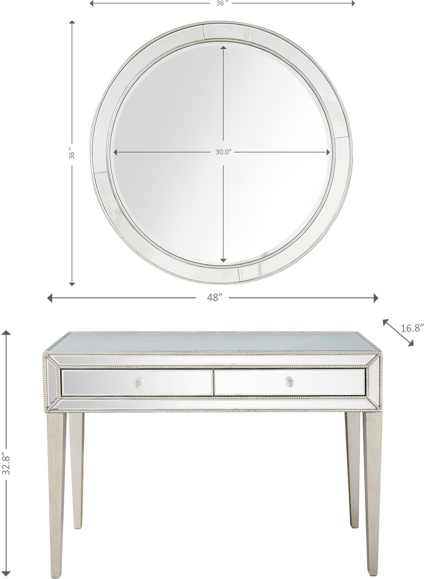 48" Silver Mirrored Glass Console Table