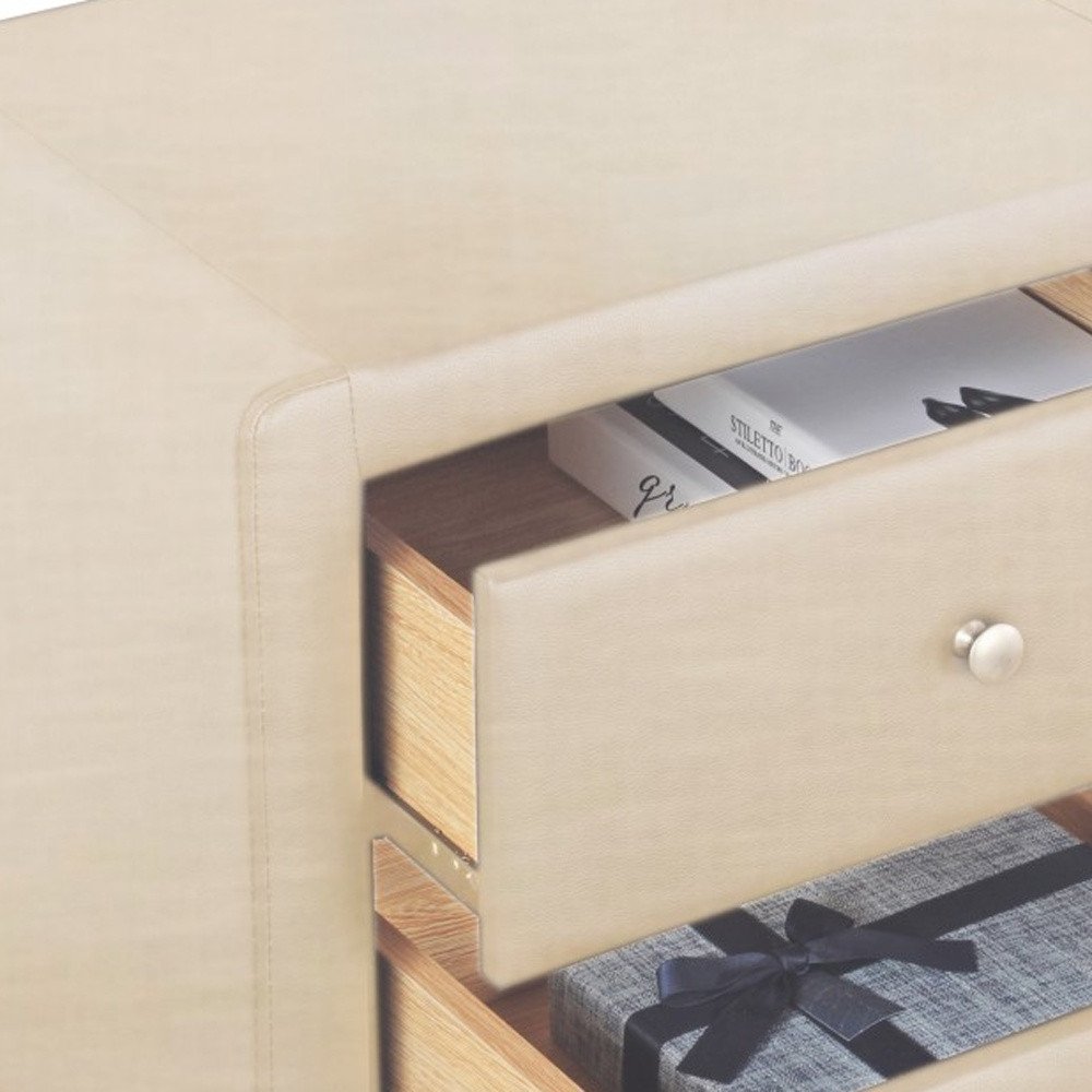 20" Beige Wood Two Drawer Nightstand