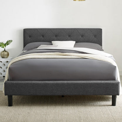 Gray Tufted Upholstered Queen Bed Frame