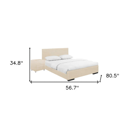 Beige Solid and Manufactured Wood Twin Upholstered Faux Leather Bed Frame