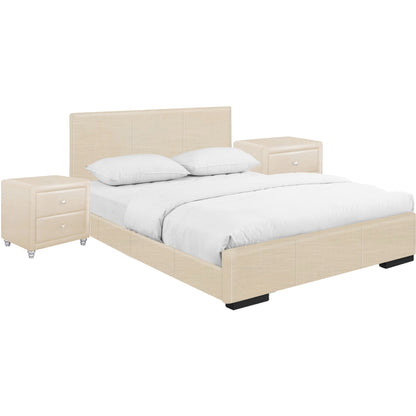 Beige Solid and Manufactured Wood Twin Upholstered Faux Leather Bed Frame