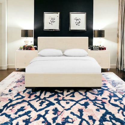 Beige Wood And Faux Leather Queen Bed Frame