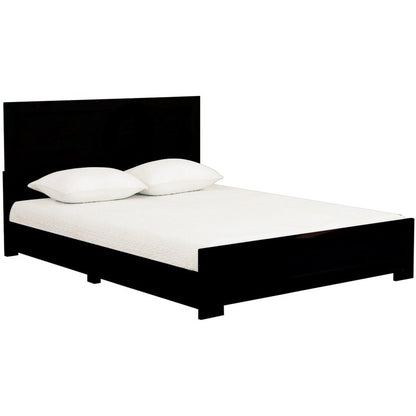Brown Inlaid Panels Solid Wood Queen Bed Frame