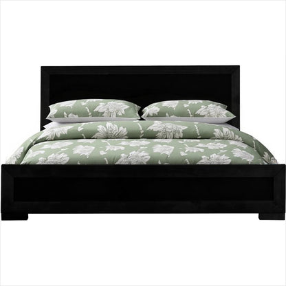 Brown Inlaid Panels Solid Wood Queen Bed Frame