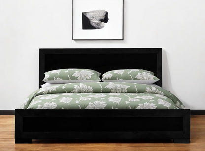Black Inlaid Panels Solid Wood Full Bed Frame
