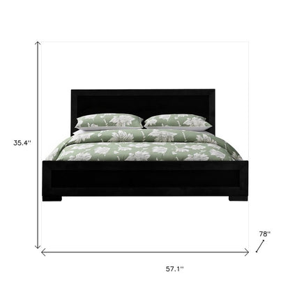 Brown Inlaid Panels Solid Wood Queen Bed Frame