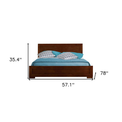Brown Inlaid Panels Solid Wood Full Bed Frame