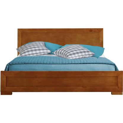 Brown Inlaid Panels Solid Wood Queen Bed Frame