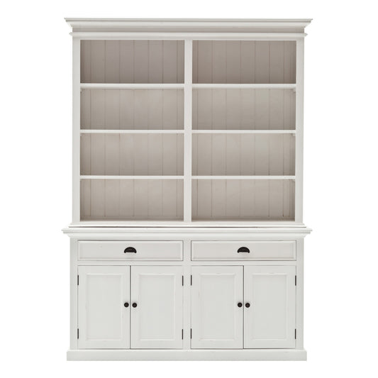 87" White Solid Wood Side Board with Hutch