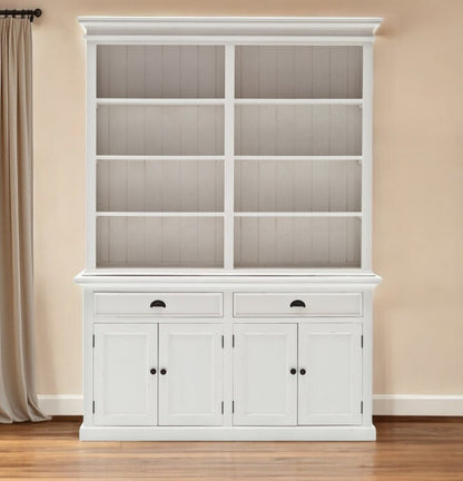 87" White Solid Wood Side Board with Hutch