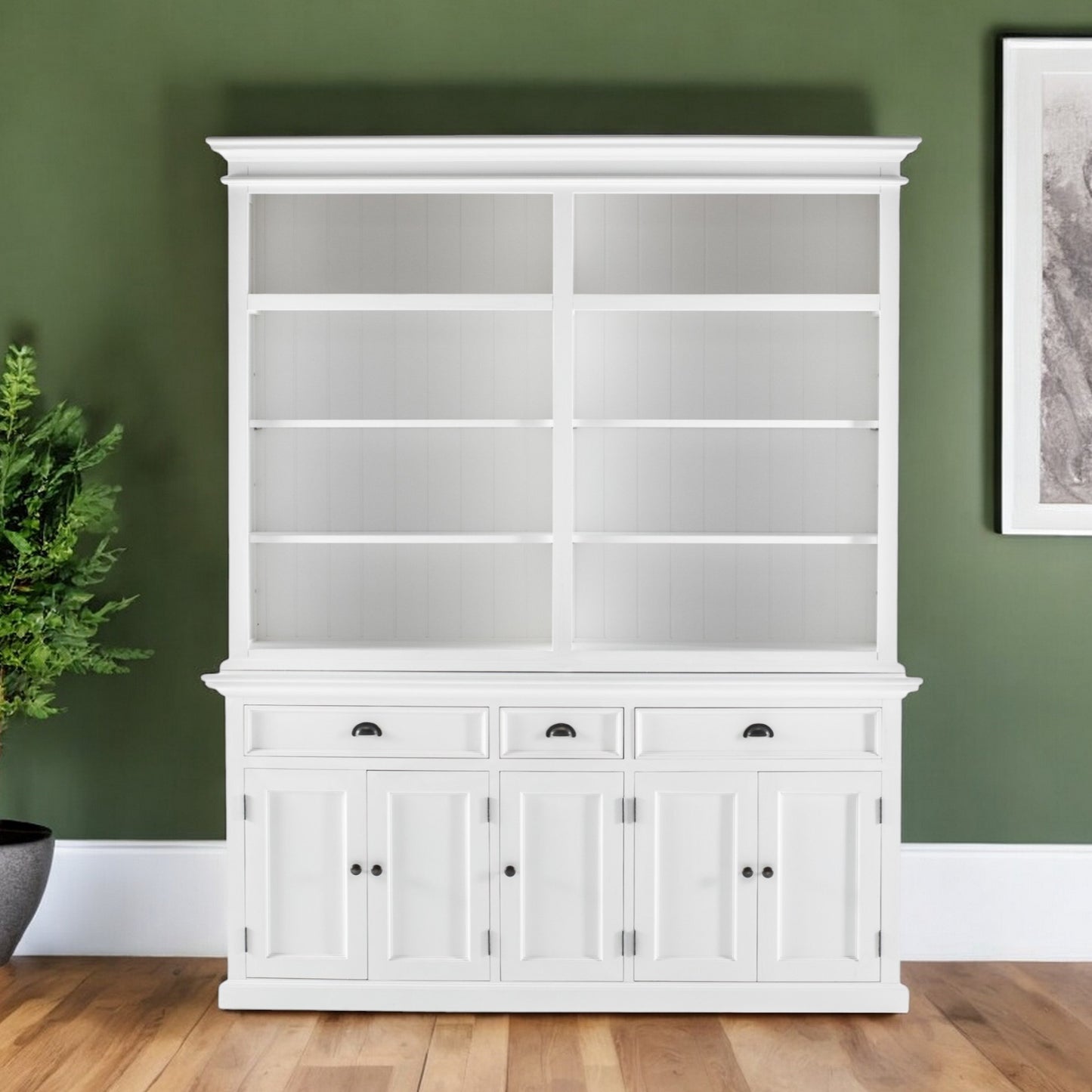 87" White Solid Wood Four Tier Bookcase