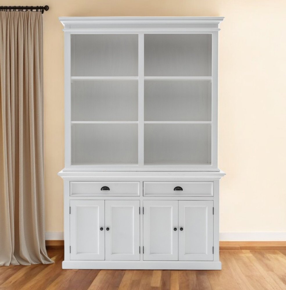 87" White Solid Wood Adjustable Four Tier Bookcase