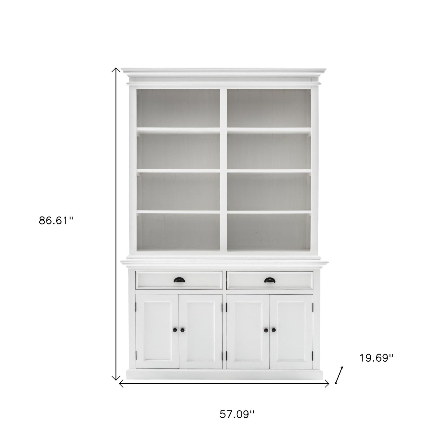 87" White Solid Wood Adjustable Four Tier Bookcase