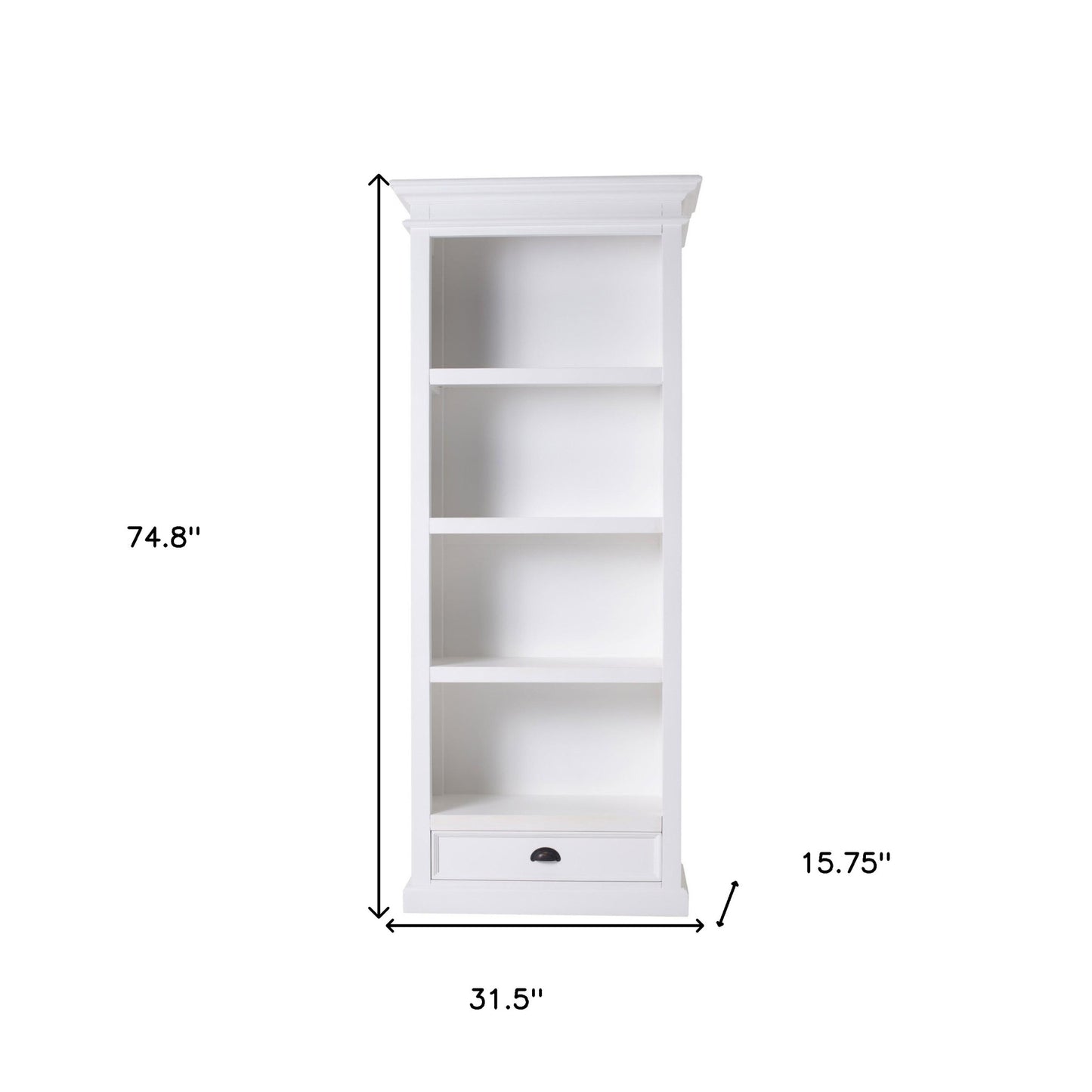 75" White Solid Wood Four Tier Bookcase