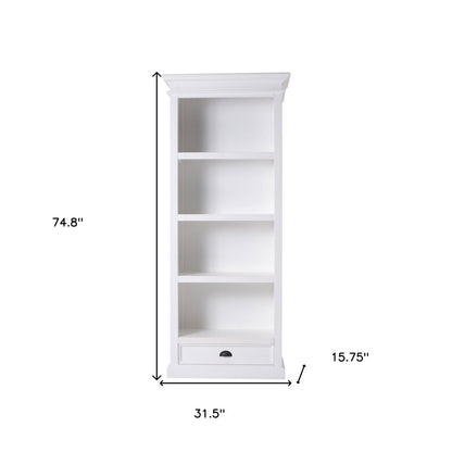 White Solid Wood Four Tier Bookcase