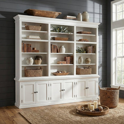 71" White Solid Wood Frame Dining Hutch With Multiple Shelves And Three Drawers