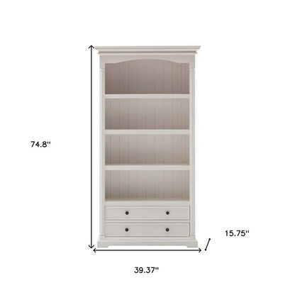 75" White Solid Wood Four Tier Bookcase