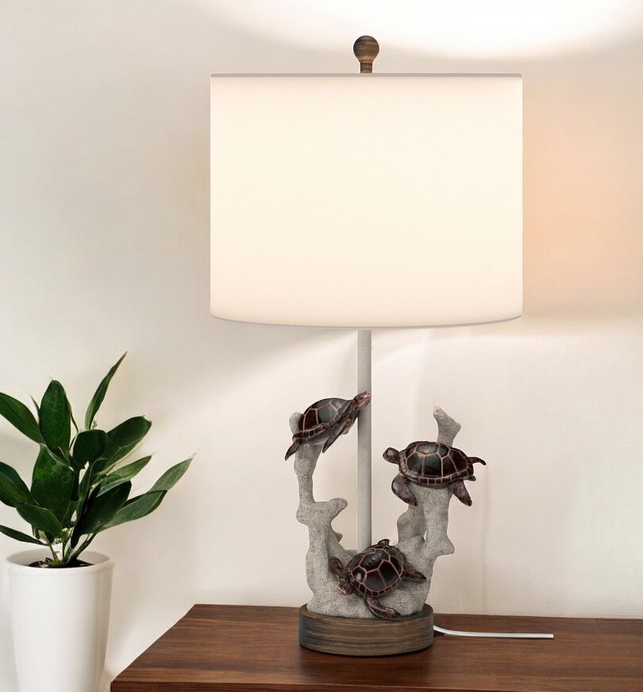 Set of Two 27" Brown Table Lamp With White Drum Shade