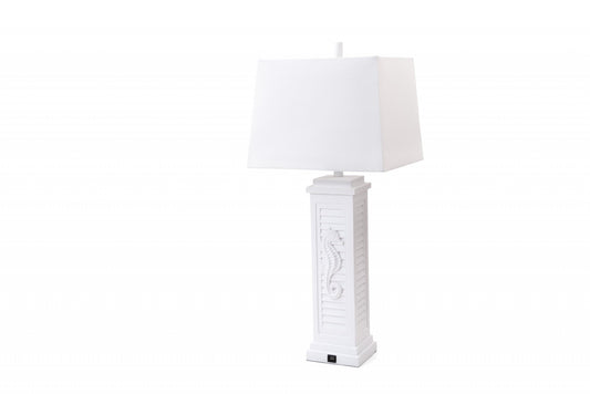 Set of Two 32" White Table Lamp With Off White Shade