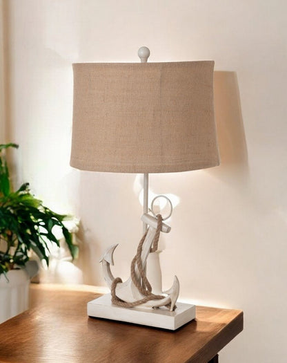 Set of Two Tan and White Anchor Table Lamps