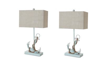 Set of Two 28" Blue Coastal Anchor Table Lamps With Beige Shade