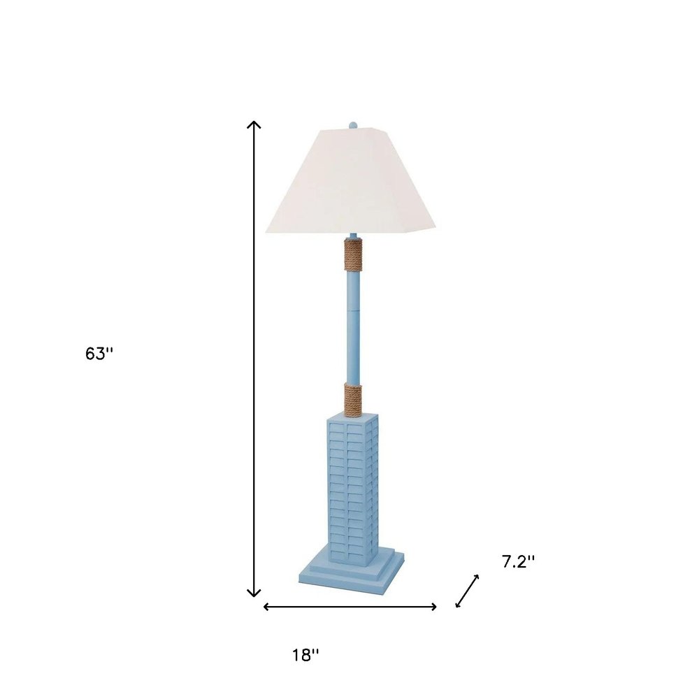63" Light Blue Polyresin Floor Lamp With Tan Linen Shade