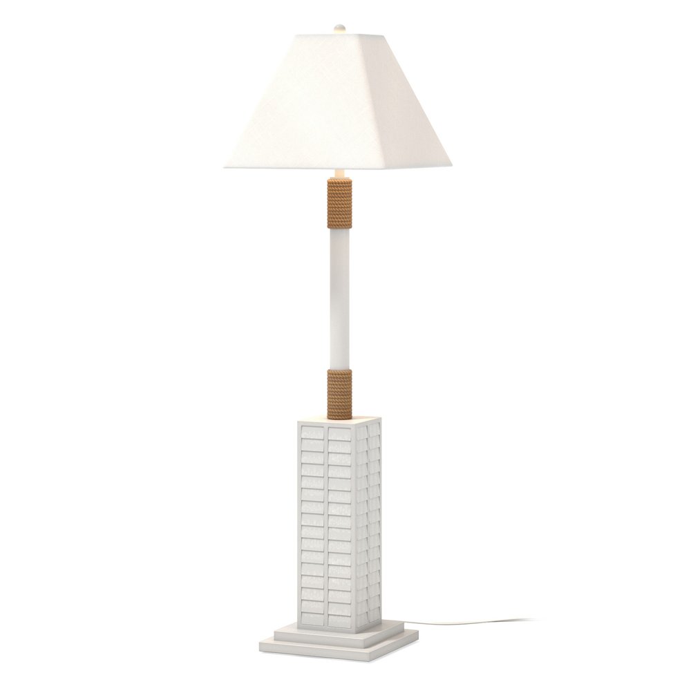 63" White Polyresin Floor Lamp With White Linen Shade