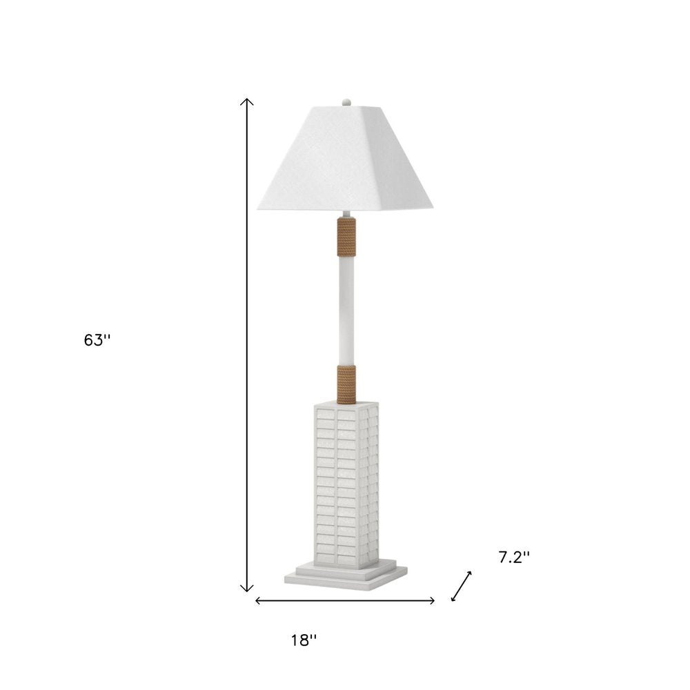63" White Polyresin Floor Lamp With White Linen Shade