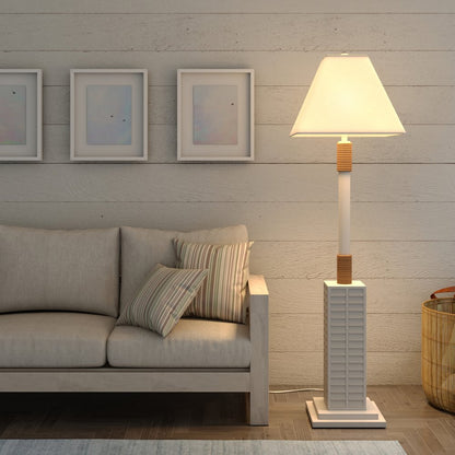 63" White Polyresin Floor Lamp With White Linen Shade