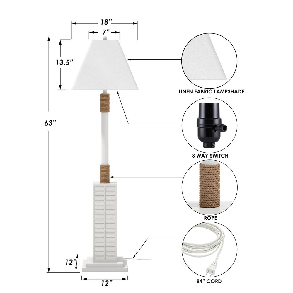 63" White Polyresin Floor Lamp With White Linen Shade