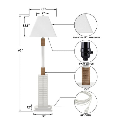 63" White Polyresin Floor Lamp With White Linen Shade