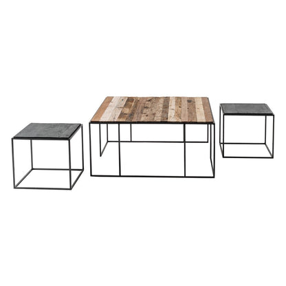 Set of Three 39" Brown And Black Solid Wood And Iron Square Nested Coffee Tables