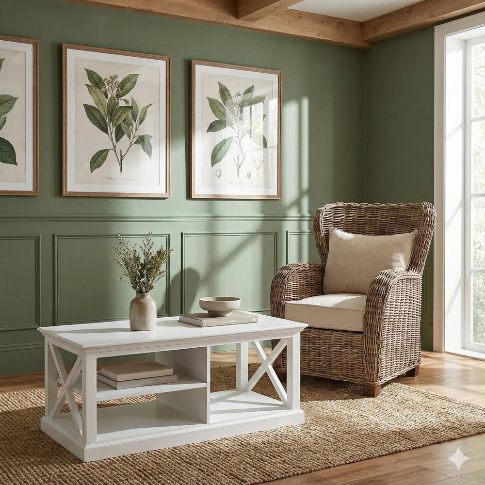 47" White Solid Wood And Solid And Manufactured Wood Coffee Table With Three Shelves