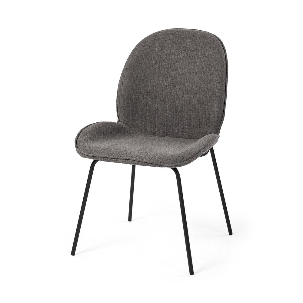 Set of Two Gray and Black Upholstered Fabric Dining Side Chairs