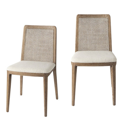 Set Of Two Cream And Brown Upholstered Fabric Cross Back Side Chairs