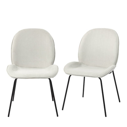 Set of Two White and Black Upholstered Fabric Dining Side Chairs