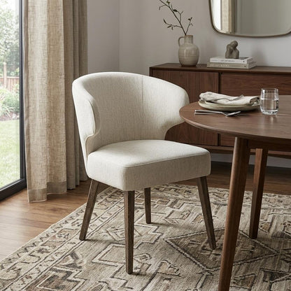 Ivory and Brown Mid Century Wingback Dining Chair