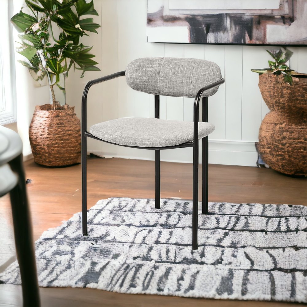 Set of Two Gray and Black Upholstered Fabric Dining Arm Chairs