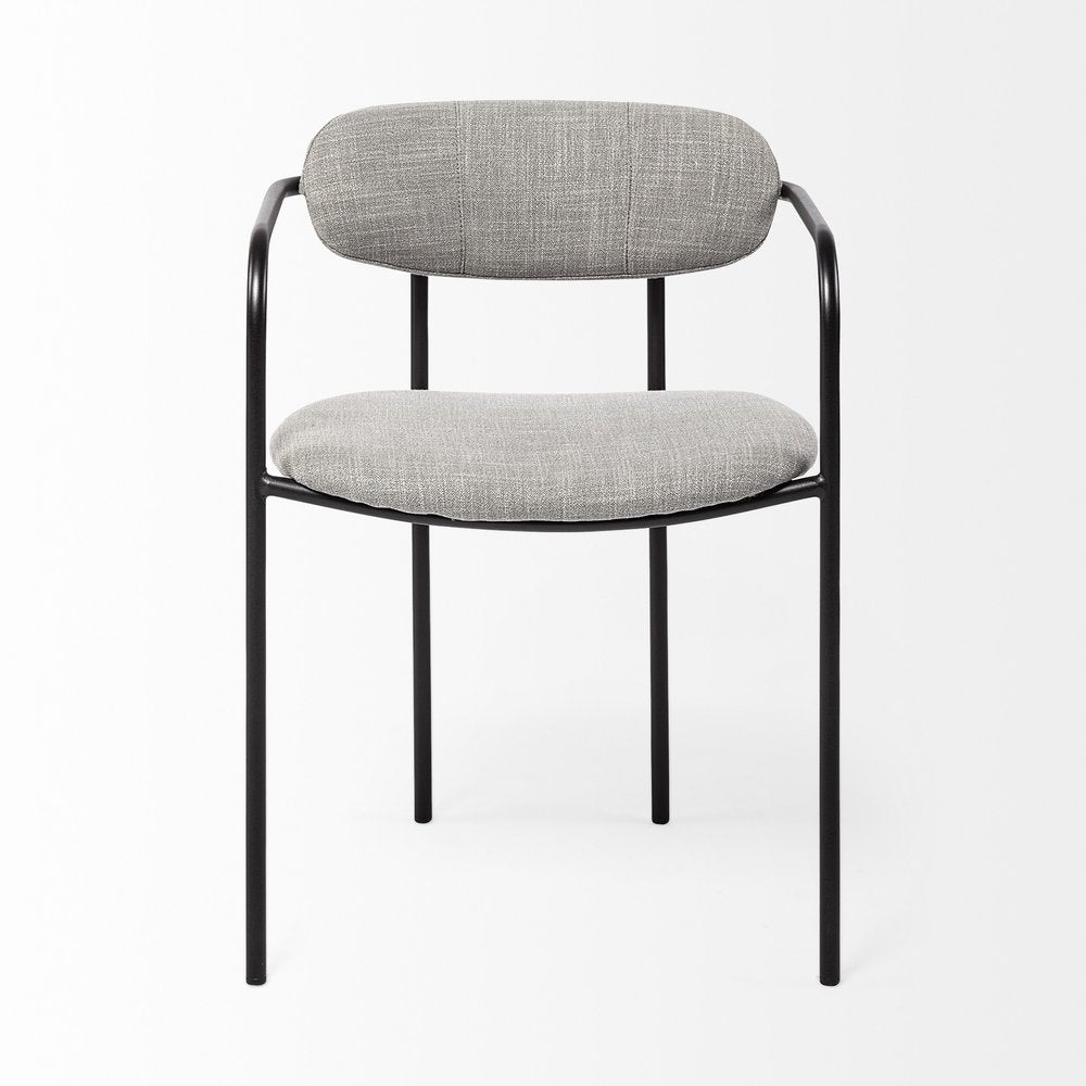 Set of Two Gray and Black Upholstered Fabric Dining Arm Chairs