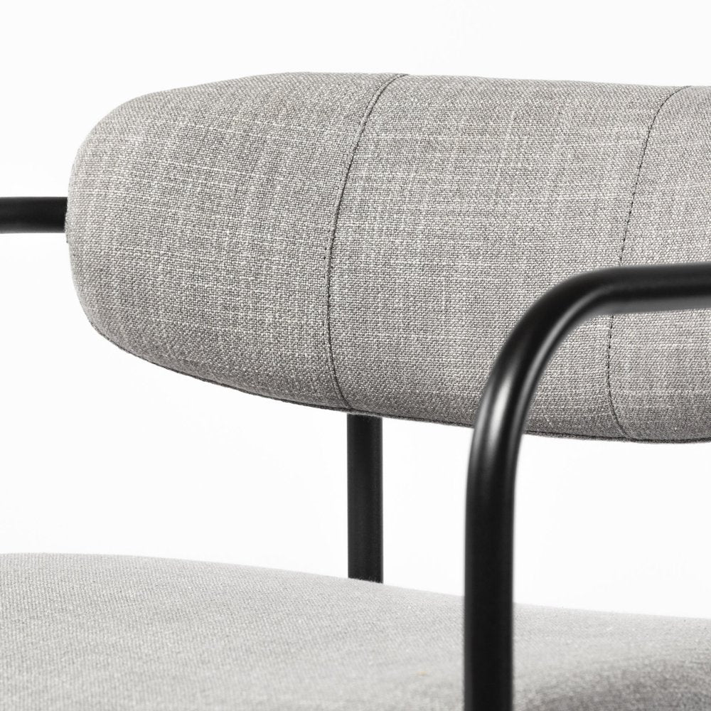 Set of Two Gray and Black Upholstered Fabric Dining Arm Chairs