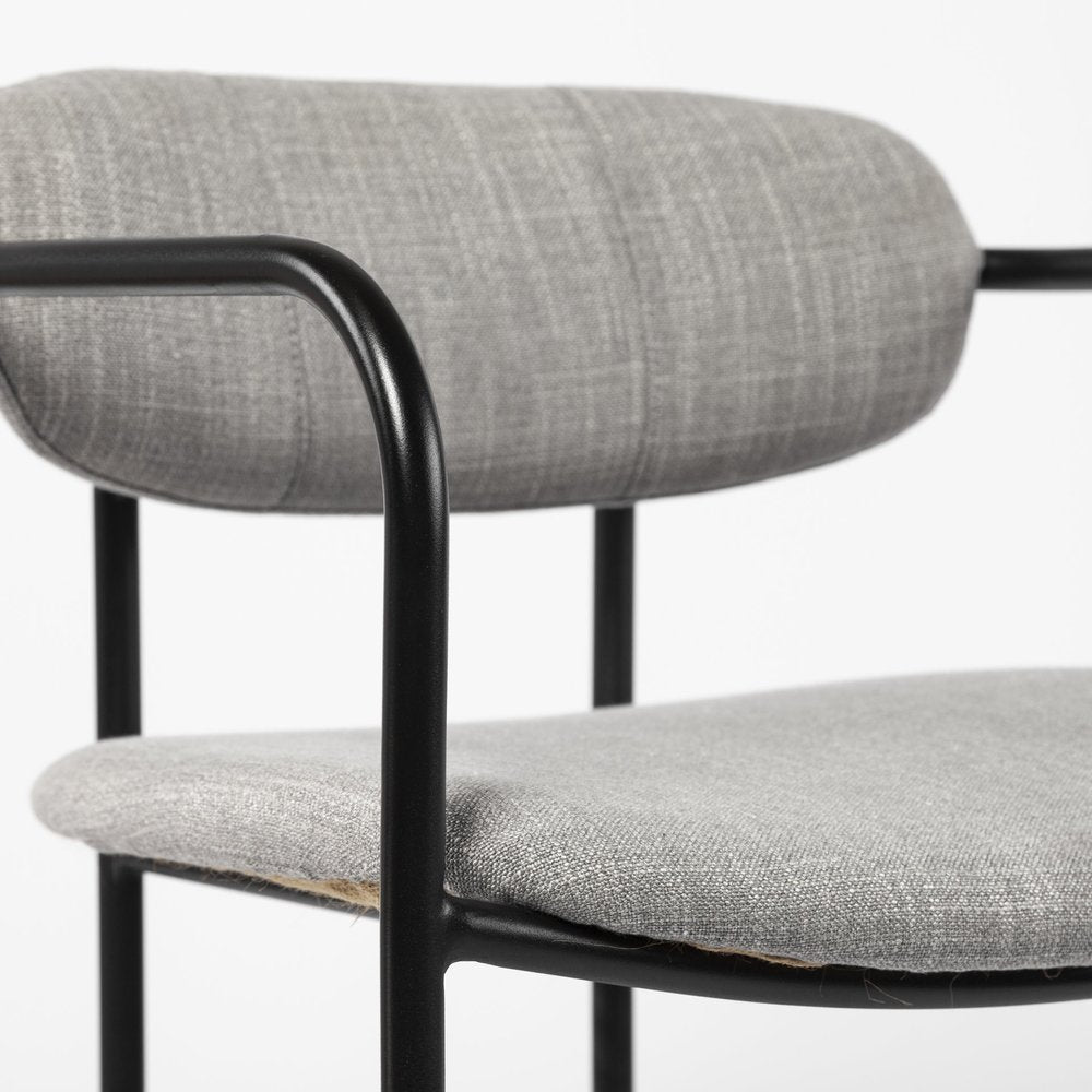 Set of Two Gray and Black Upholstered Fabric Dining Arm Chairs
